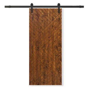 24 in. x 80 in. Walnut Stained Solid Wood Modern Interior Sliding Barn Door with Hardware Kit