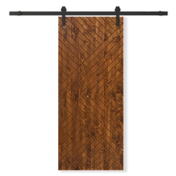 CALHOME 24 in. x 80 in. Walnut Stained Solid Wood Modern Interior Sliding Barn Door with Hardware Kit