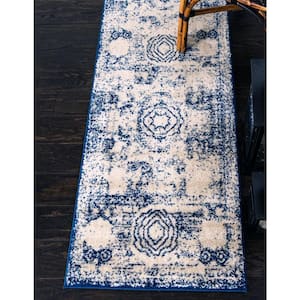 Bromley Wells Ivory and Blue 2' 0 x 8' 8 Area Rug