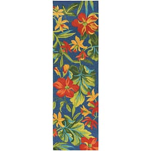 Covington Tropical Orchid Azure-Forest Green-Red 2 ft. 6 in. x 8 ft. 6 in. Indoor/Outdoor Runner Rug