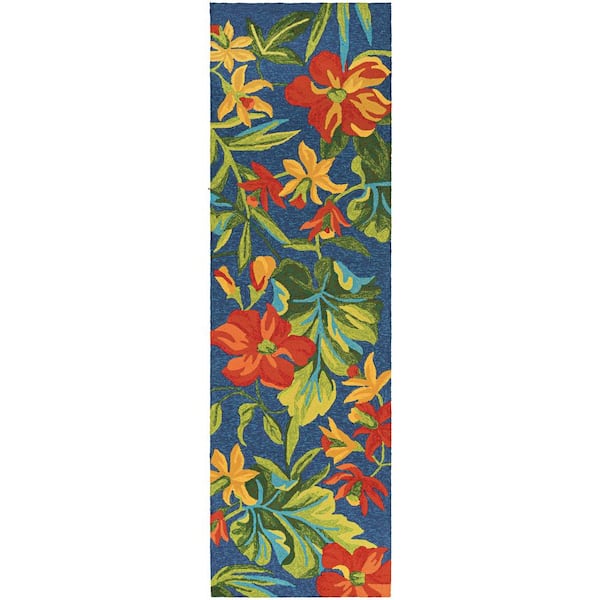 Couristan Covington Tropical Orchid Azure-Forest Green-Red 2 ft. 6 in. x 8 ft. 6 in. Indoor/Outdoor Runner Rug