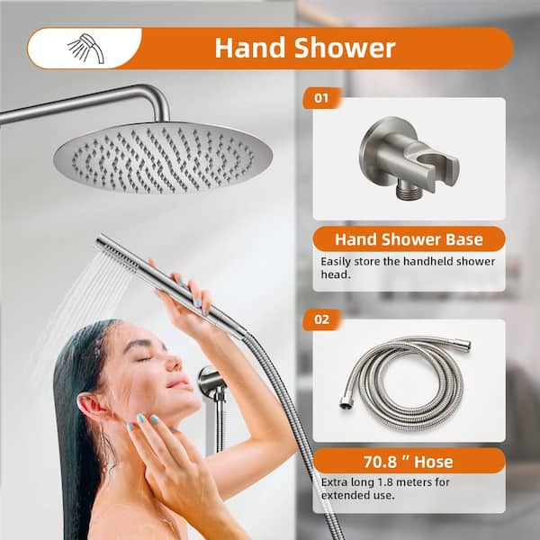 Sawa N。 Zalerock Rainfall 1-Spray Round 12 in. Shower System with Hand