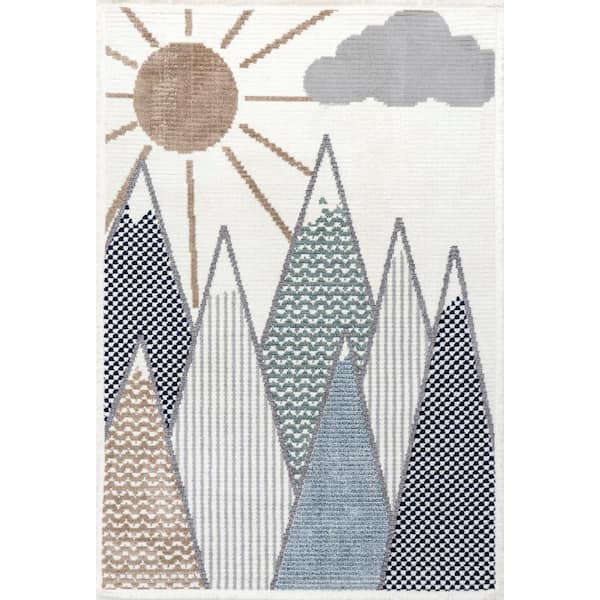 nuLOOM Elsha Rocky Mountains Kids Fringe Beige Doormat 3 ft. x 5 ft. Accent Rug