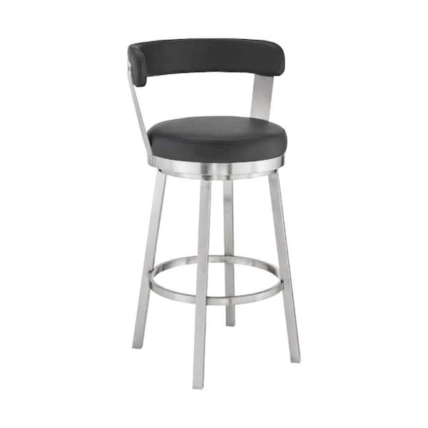 Benjara 30 in. Black and Silver Low Back Metal Frame Barstool with Faux Leather Seat