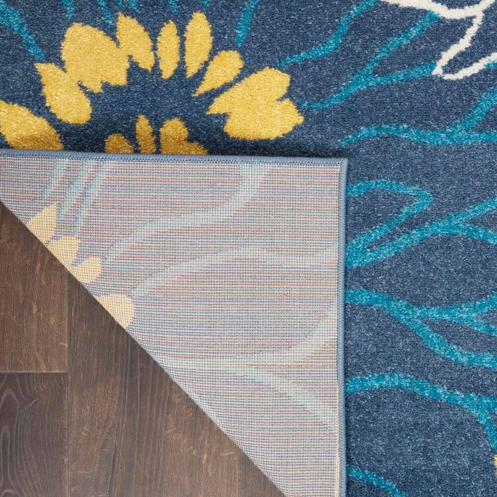Blue and Yellow Floral Synthetic Easy Care Area Rug