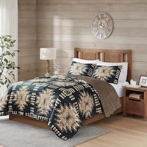 Sierra 3-Piece Tan/Black Polyester Full/Queen Oversized Print Plush Quilt Set