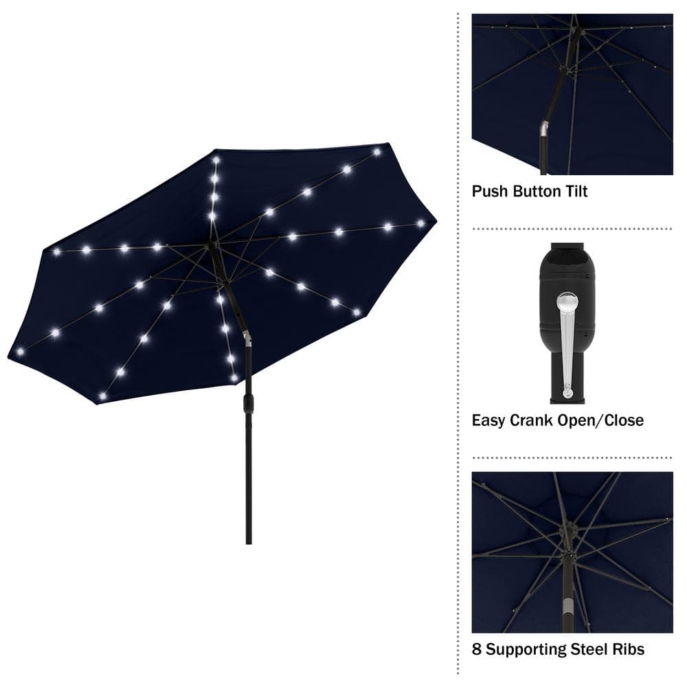 Navy Blue 10-Foot Patio Umbrella with Solar LED Lights