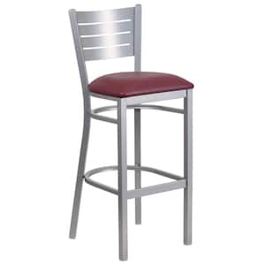 31 in. Burgundy and Silver Cushioned Bar Stool