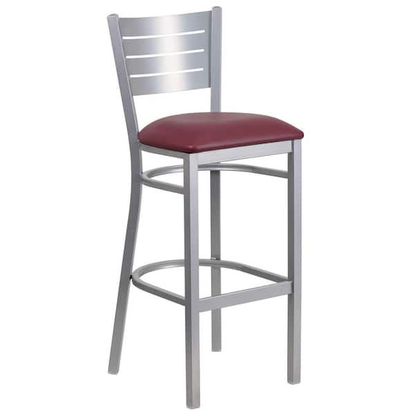 Flash Furniture 31 in. Burgundy and Silver Cushioned Bar Stool