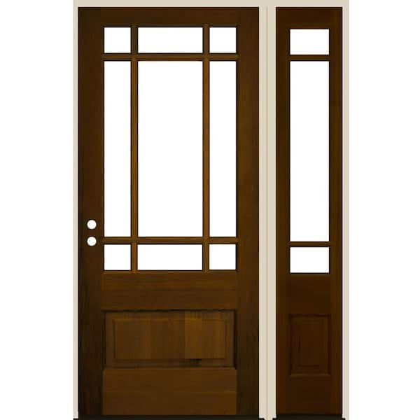 36 in. x 80 in. 3/4 Prairie-Lite Provincial Stain Right Hand Hemlock Wood Prehung Front Door Right Sidelite