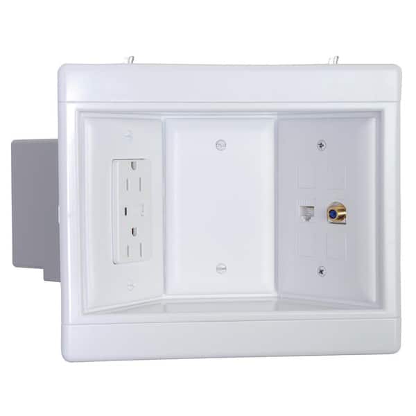 Legrand Pass & Seymour 3 Gang Recessed TV Media Box Kit with Surge Suppressing Outlet and Low Voltage Inserts, White