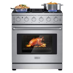 30 in. 4.5 cu. ft. Single Oven Freestanding Gas Range with 5 Burners in. Stainless Steel with Storage Drawer