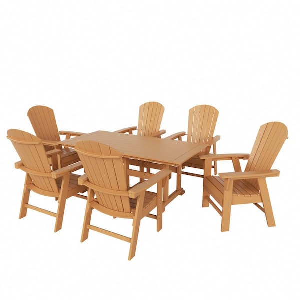 Altura Outdoor Patio Weather Resistant Teak 7-Piece HDPE Plastic Rectangle Adirondack Dinning Set