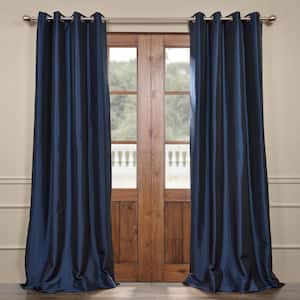 Navy Blue Faux Silk Grommet Blackout Curtain - 50 in. W x 120 in. L (1 Panel)