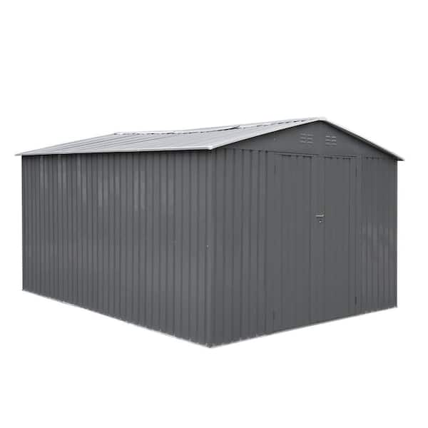 10 ft. W x 12 ft. D Gray Outdoor Galvanized Steel Frame Metal Storage Shed