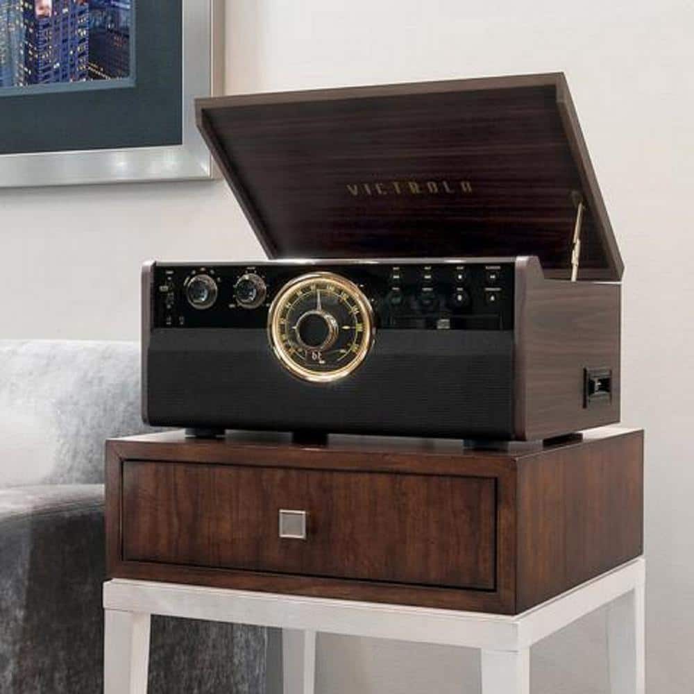 Espresso Mid Century Modern 6-in-1 Bluetooth Record Player