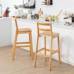 28 in. Beige Low Back Wood Bar Stool Counter Stool (Set of 2)