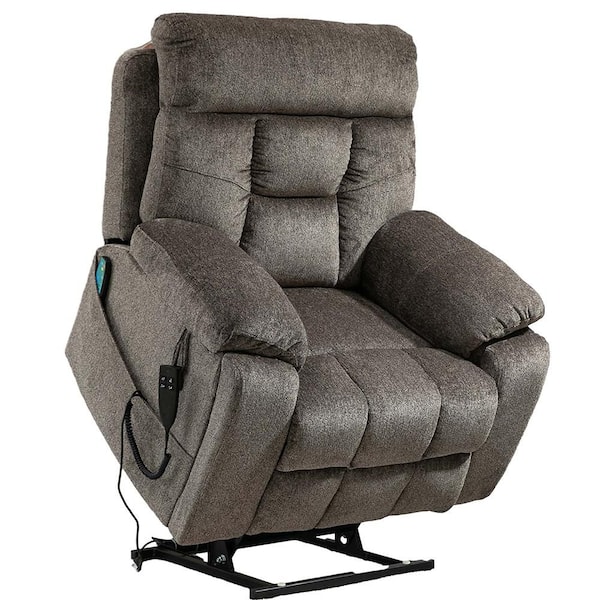 Oversized Flagship Dual Motor 180° Lying Flat Gray Brown Chenille Power Lift Recliner Chair with Hidden Cup Holders