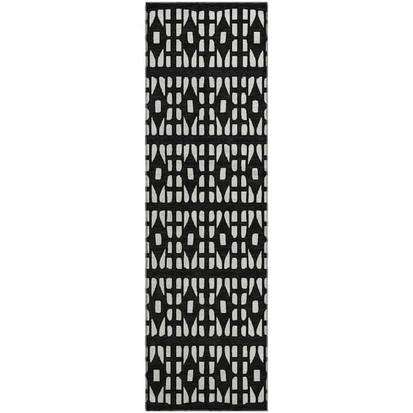 Mayfield Premium Machine Washable Abstract AMF963 Black 2 ft. 3 in. x 7 ft. 6 in. Runner Rug