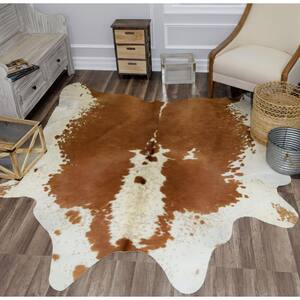 Hand Curated Cowhide Whitish Brown 5 ft. x 6 ft. Area Rug