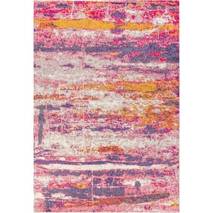 Contemporary Pop Modern Abstract Brushstroke Pink/Cream 4 ft. x 6 ft. Area Rug