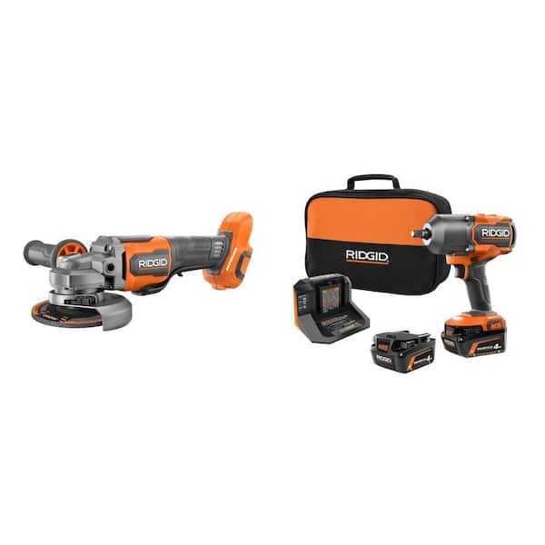 18V Brushless Cordless 4-Mode 1/2 in. High-Torque Impact Wrench Kit w/ (2) 4.0 Ah Batteries, Charger, & Angle Grinder