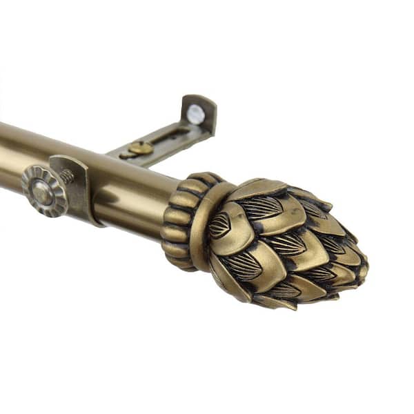 Rod Desyne 48 in. - 84 in. Telescoping Single Curtain Rod Kit in Antique Brass with Bud Finial