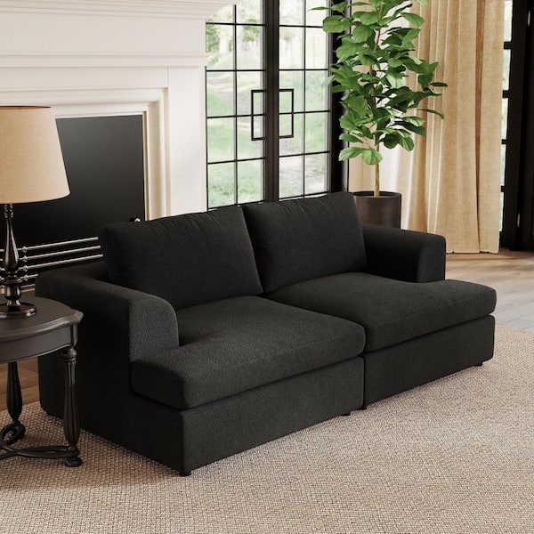 78.74 in. Square Arm 2-piece Boucle Fabric Modular Loveseat Sofa with Removable Cover in Black