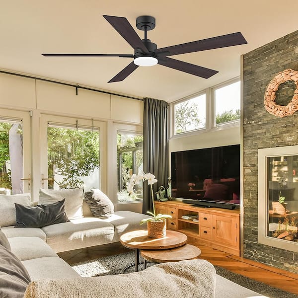 60 in. Smart Outdoor Indoor Black Ceiling Fan with Lights Remote,Voice Control via Alexa Google WIFI App,Quiet DC Motor