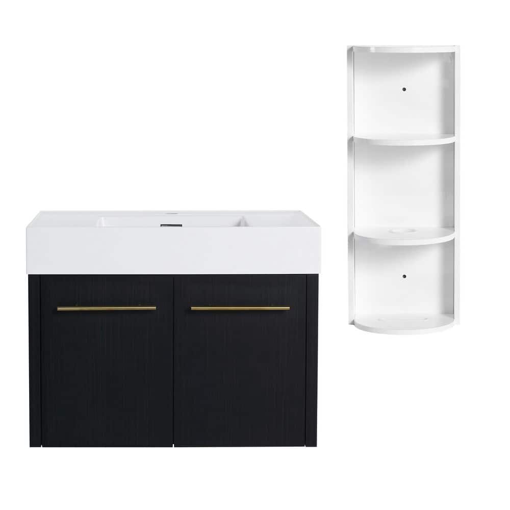 30 in. Wall-Mounted Black Chestnut Bath Vanity with White Cultured Marble Top and Storage Rack Unassembled price history on PriceWatchPro
