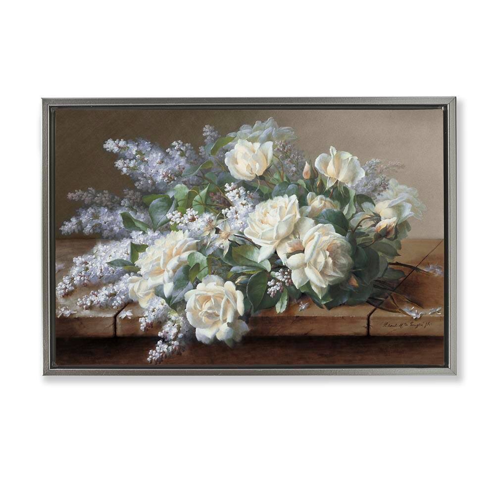 White Vintage Roses by Raoul De Longpre Gray Floater Frame Nature Graphic Art Print 21 in. x 31 in. price history on PriceWatchPro