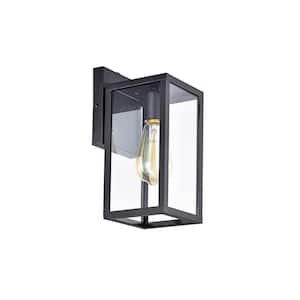 5 in. W 1-Light Black Sconce with Clear Glass Shade and Dusk to Dawn Sensor