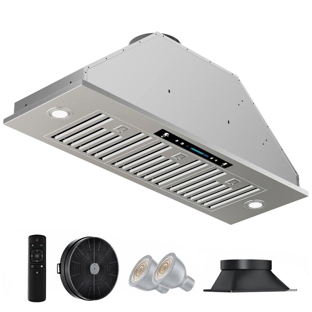 36 in. 900 CFM Convertible Insert Range Hood in Stainless Steel with Touch, Gesture and Remote Control, 10-Year Warranty