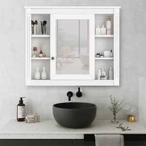 White 35 in. W x 28.7 in. H Rectangular Bathroom Medicine Cabinet with Mirror, Open Shelf, Adjustable Soft-Close Hinges