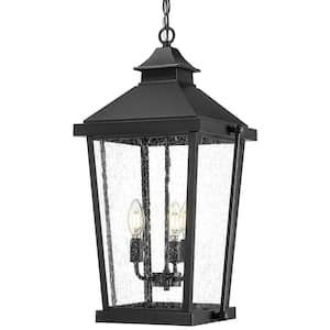 14 in. 3-light Black Finish Outdoor Pendant Light with Seeded Glass and No Bulbs Included