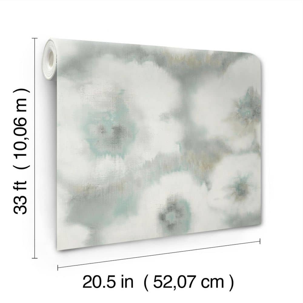 Aqua and Blue Floral Non-Pasted Washable Wallpaper