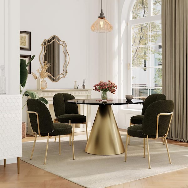 Boyel Living 5-Piece Black Marble Counter Top Dining Table Set Seats 4(1-Table and 4-Army Green Chairs)