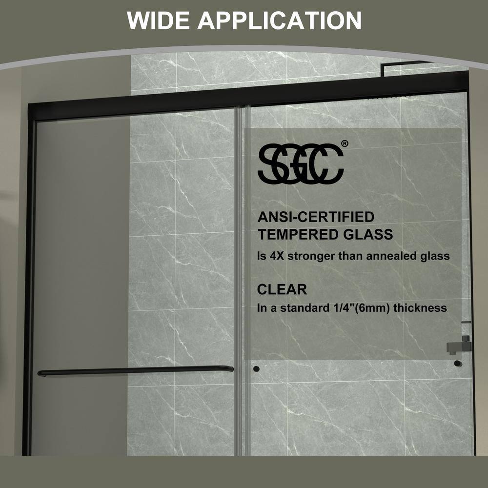 Matte Black Semi-Frameless Sliding Bathtub Door with Clear Glass