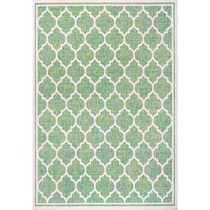 Trebol Moroccan Trellis Textured Weave Cream/Green 3 ft. x 5 ft. Indoor/Outdoor Area Rug