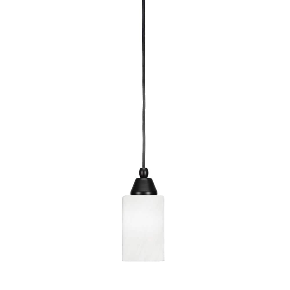 Bryson 4 in. 1-Light Matte Black Cord Pendant Light with 4 in. White Marble