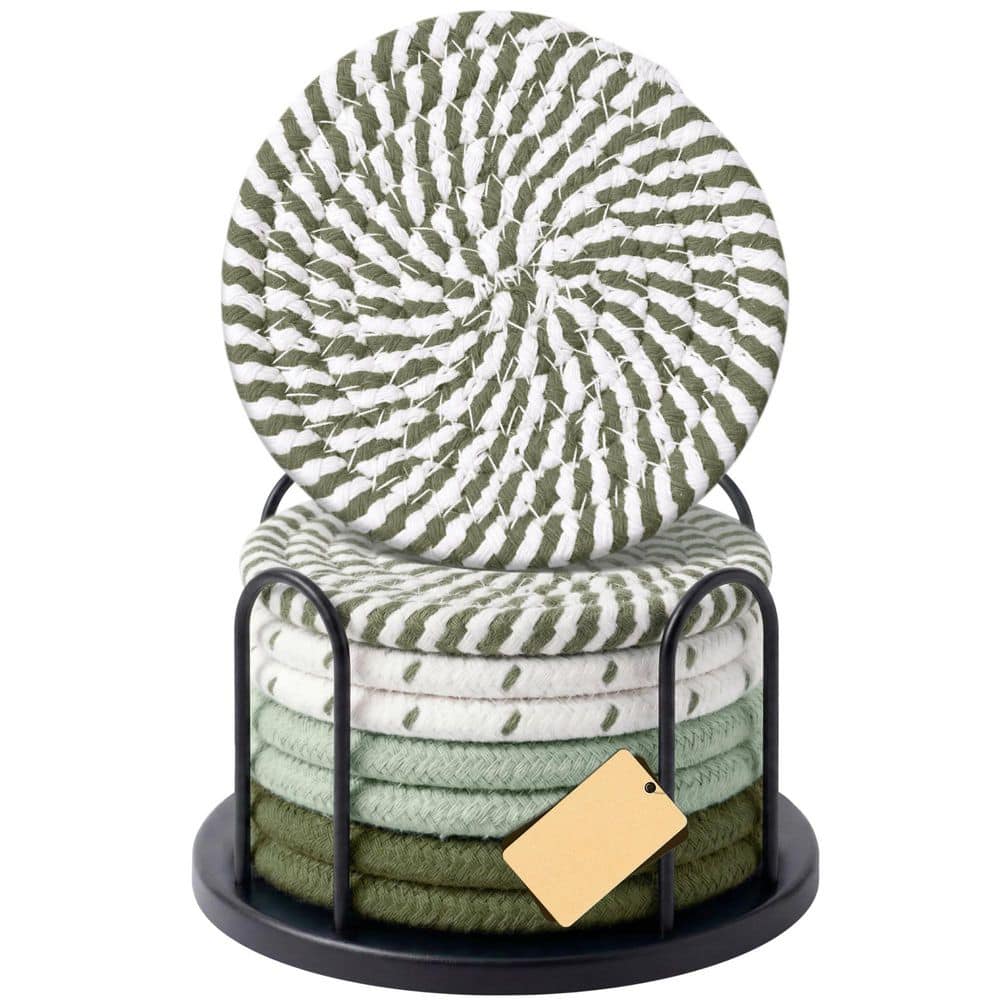 Olive Green Coasters Set of 8 for Drinks, 4 Inch Large Tabletop Protection for Hot and Cold, Non-Slip, Easy to Clean price history on PriceWatchPro