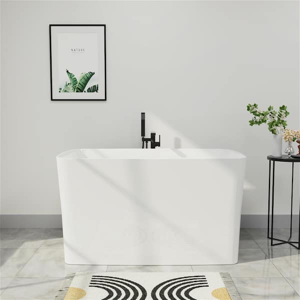 Mokleba 47 in. Acrylic Freestanding Flatbottom Japanese Soaking Bathtub with Pedestal Not Whirlpool SPA Tub in Glossy White