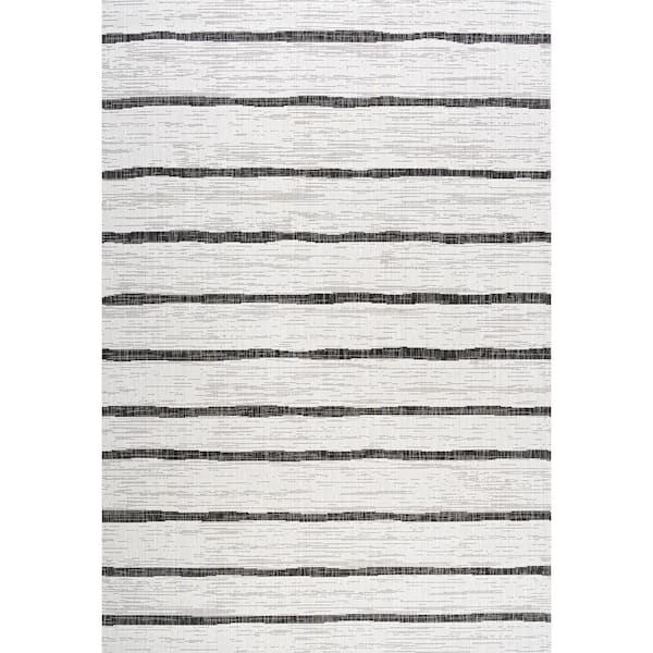 JONATHAN Y Colonia Berber Stripe Ivory/Black 4 ft. x 6 ft. Indoor ...