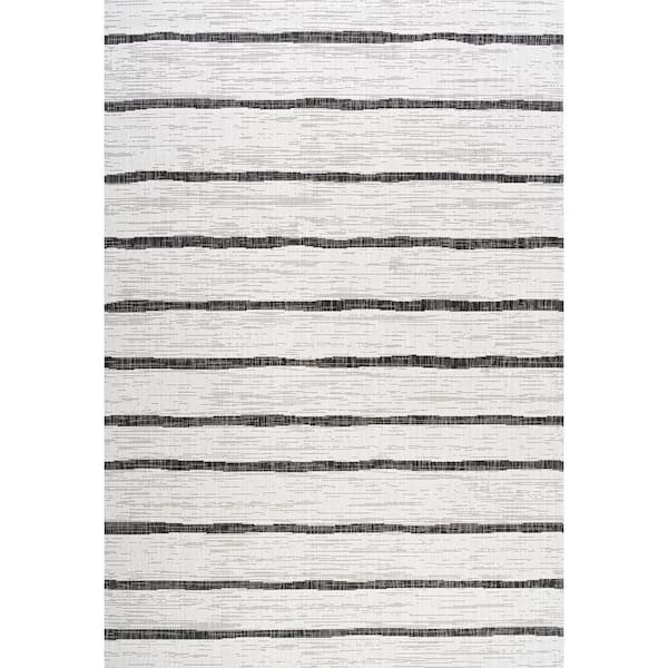 JONATHAN Y Colonia Berber Stripe Ivory/Black 5 ft. x 8 ft. Indoor ...