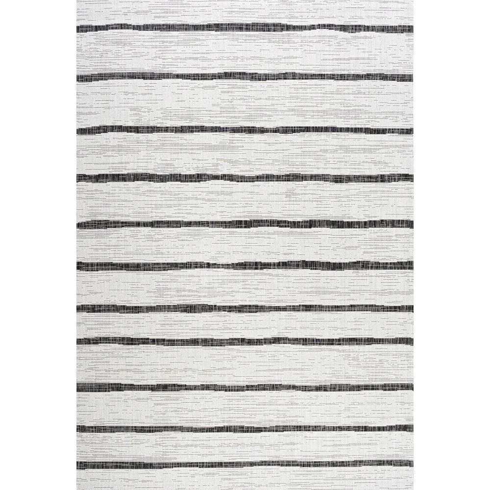 Ivory and Black Striped Synthetic Indoor/Outdoor Rug