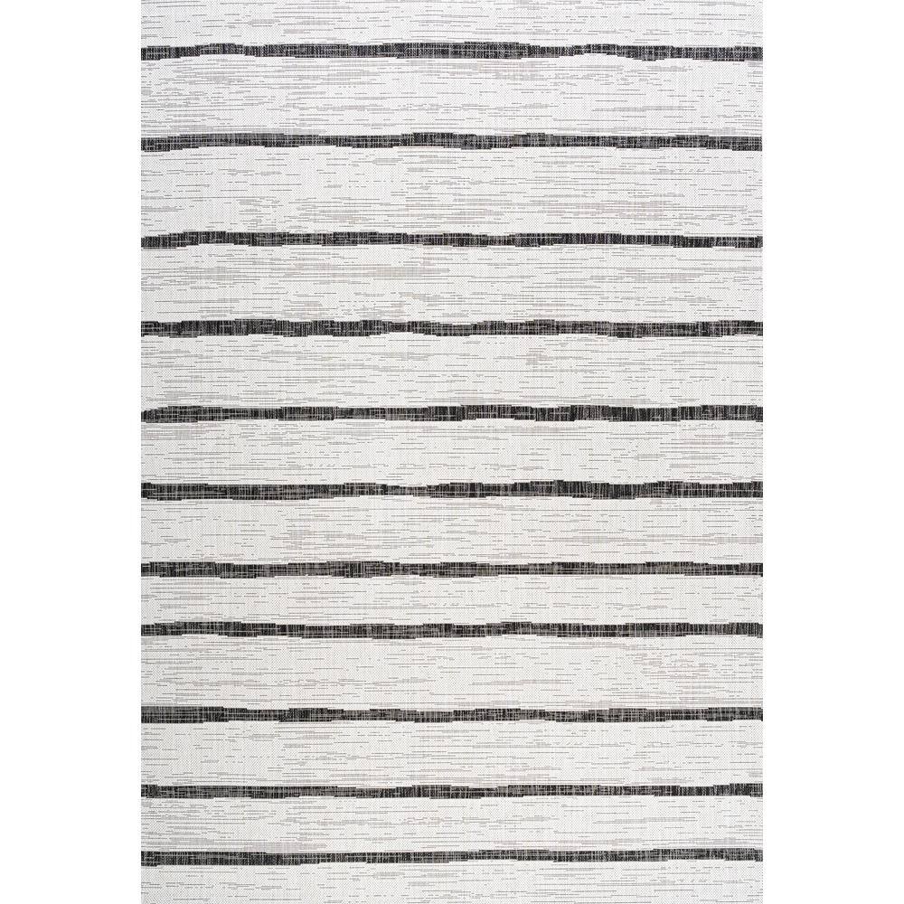Ivory and Black Striped Synthetic 4' x 6' Indoor/Outdoor Rug