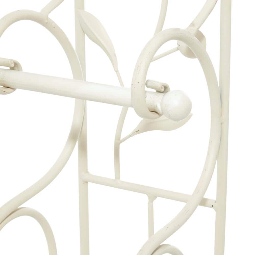 Ivory White Metal Freestanding Toilet Paper Holder with Scroll Design