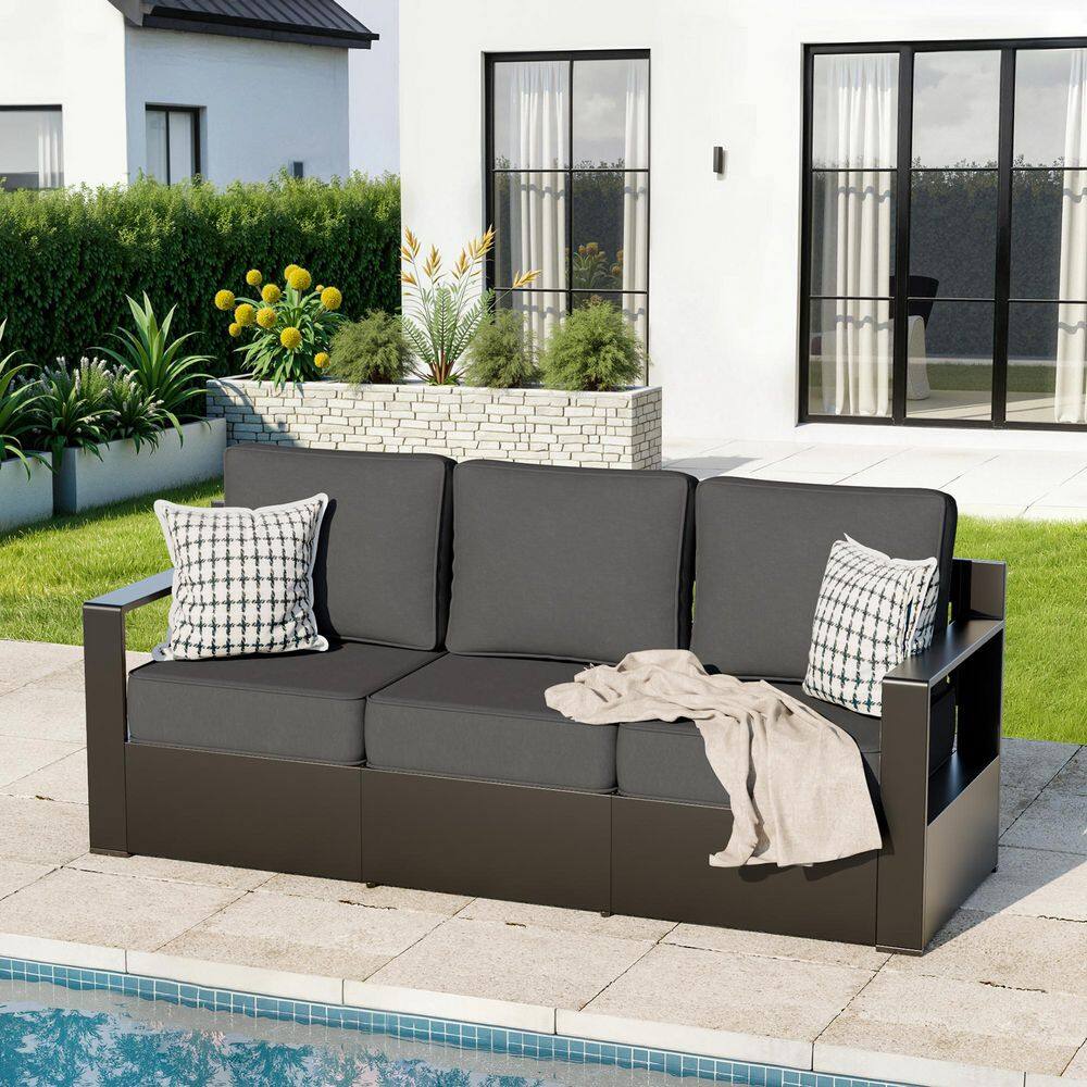 3-Seat Aluminum Outdoor Couch Patio Sofa with Deep Seating and Thick Gray Cushions price history on PriceWatchPro