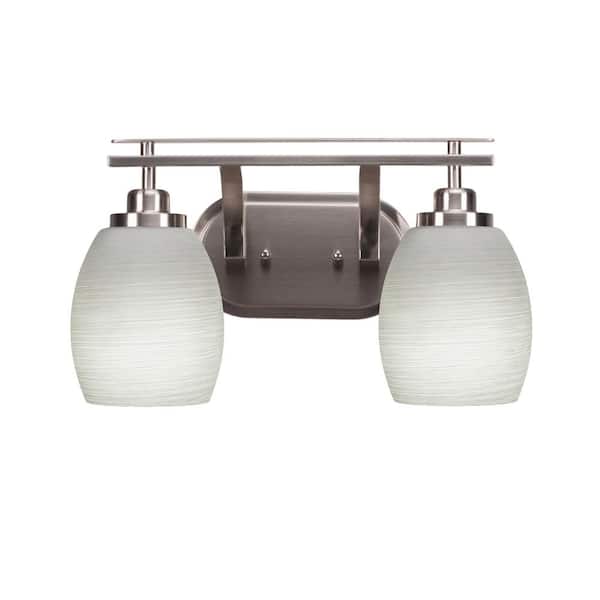 Unbranded Monroe 15.25 in. 2-Light Brushed Nickel Vanity Light 5 in. White Linen Glass Shade No Bulbs Included