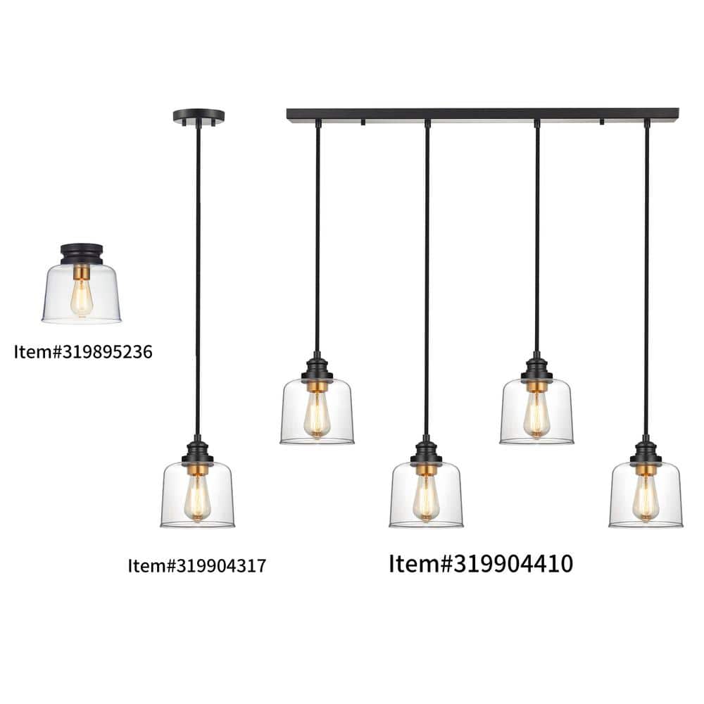 Bronze 4-Light Glass Shade Kitchen Island Pendant